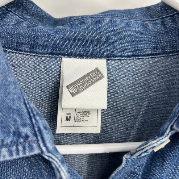VTG Warner Bros Studio Store Hong Kong Tweedy Denim Button Up Shirt Size Medium - Picture 2 of 8
